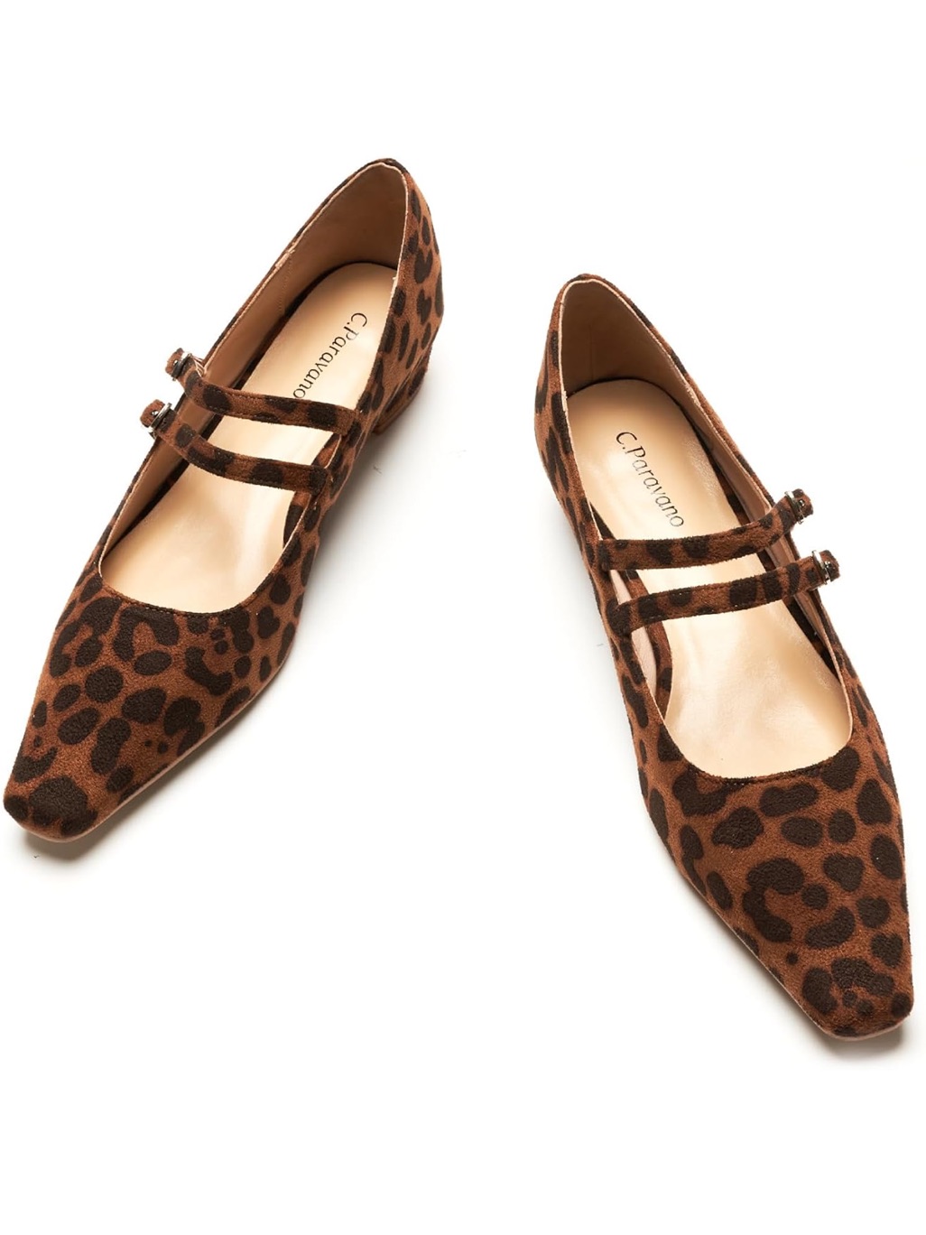 C. Paravano Brown Leopard Print Mary Jane Flats